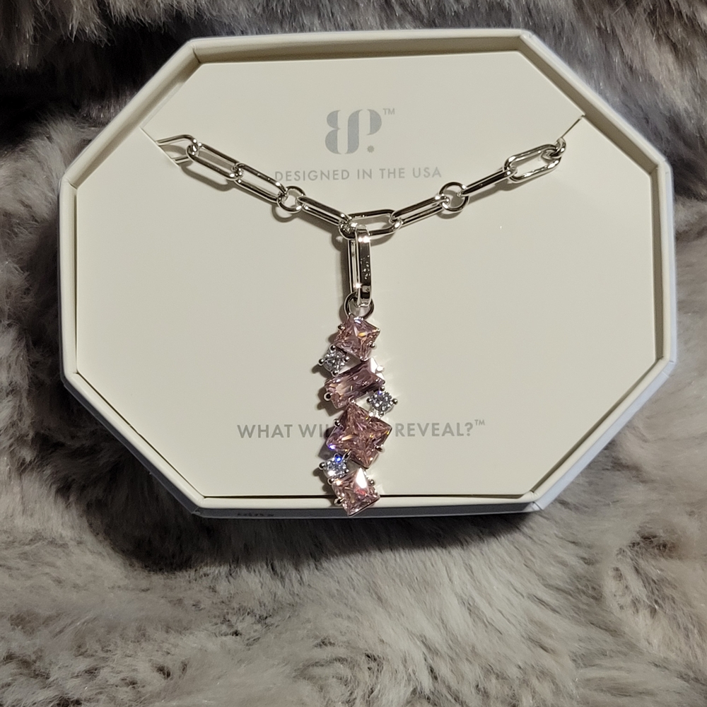 Chic Silver and Pink Gemstone Necklace